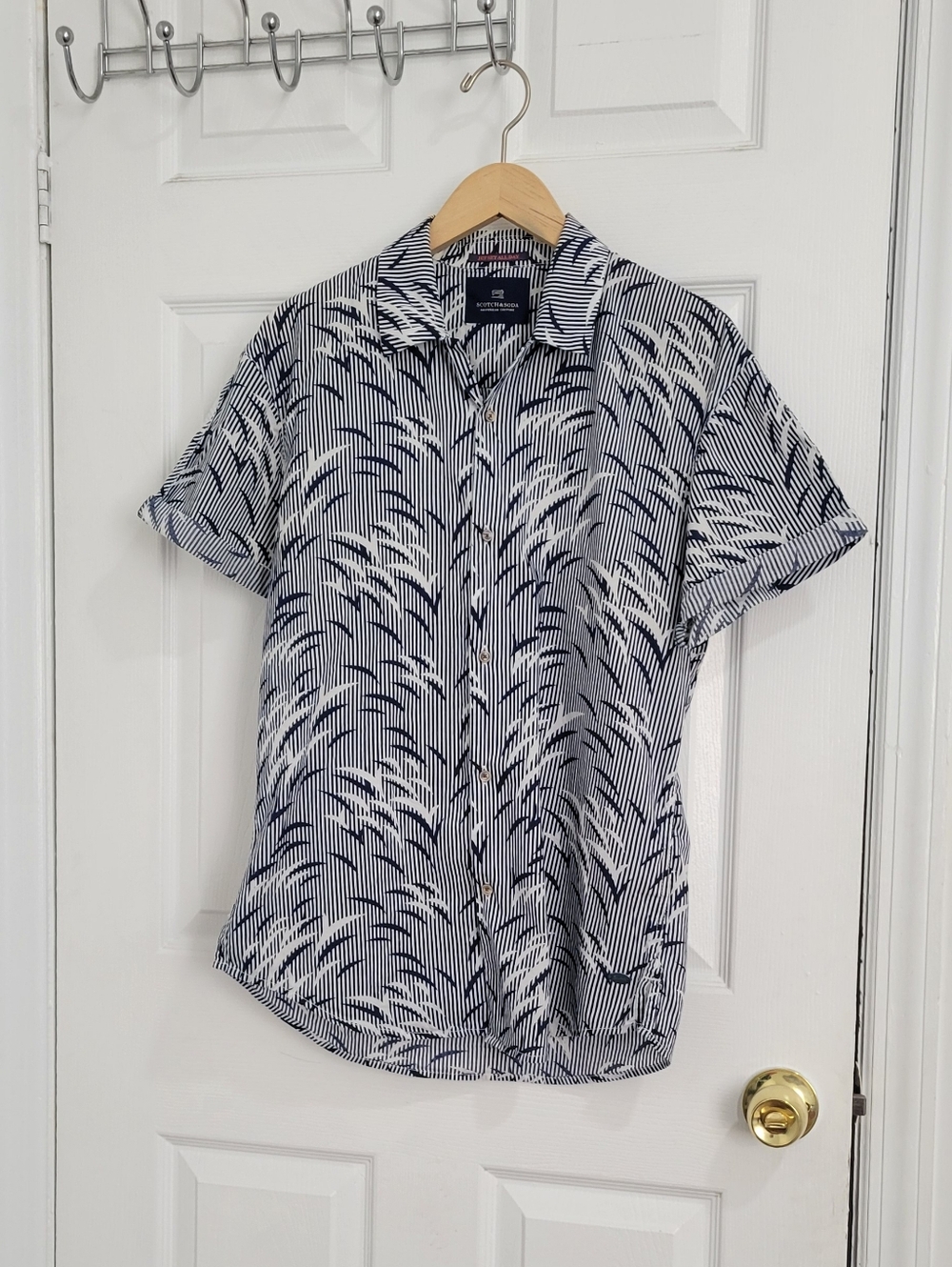 SCOTCH&SODA Men's Short-Sleeve Button Shirt - Navy & White Pattern
